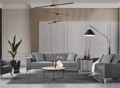 Stylish living room set 3-piece. Luxury furniture gray modern design 3+1 sofa